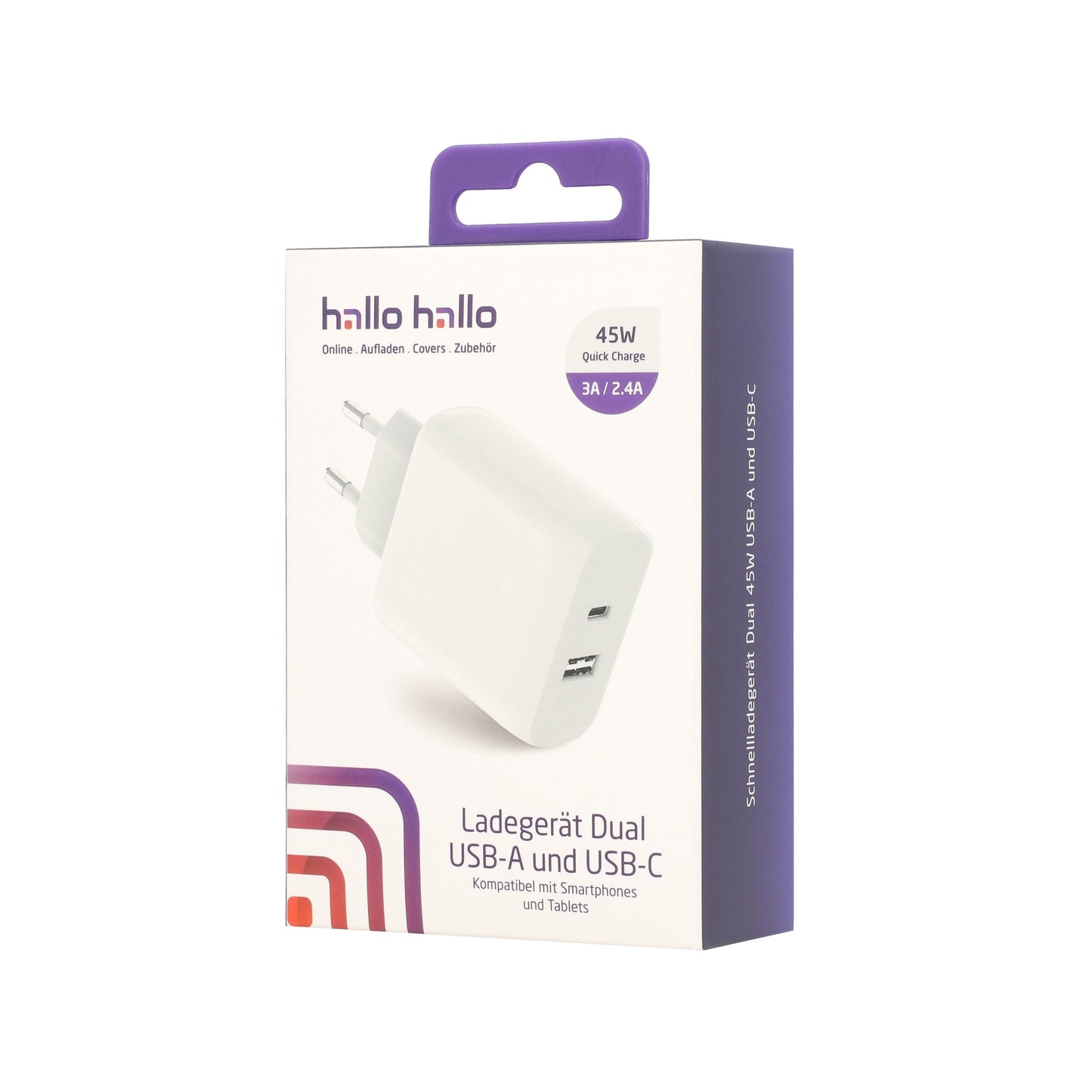 hallohallo Universal Reiselader Dual USB-A und USB-C 3A 45W
