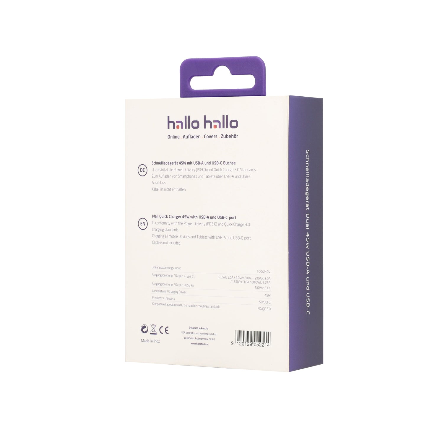 hallohallo Universal Reiselader Dual USB-A und USB-C 3A 45W