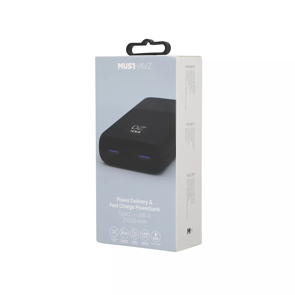 Power Bank MUSTHAVZ 20000mAh USB-A & USB-C Schwarz