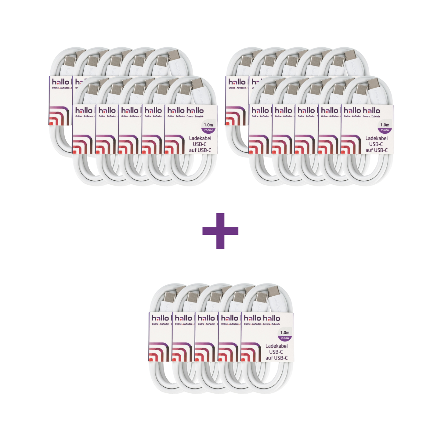 hallo hallo Universal Lade-Datenkabel USB-C auf USB-C 25-60W Bundle (20+5 Aktion)