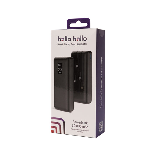 hallo hallo Power Bank Universal 20000mAh USB-A, USB-C, Micro-USB und Lightning